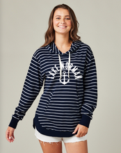 Load image into Gallery viewer, Ladies Lightweight Navy Stripe Lake Norman Anchor Hoodie Sweatshirt