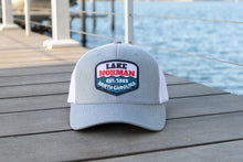 Load image into Gallery viewer, Red, White & Lake Embroidered Patch Hat - Heather Grey/White