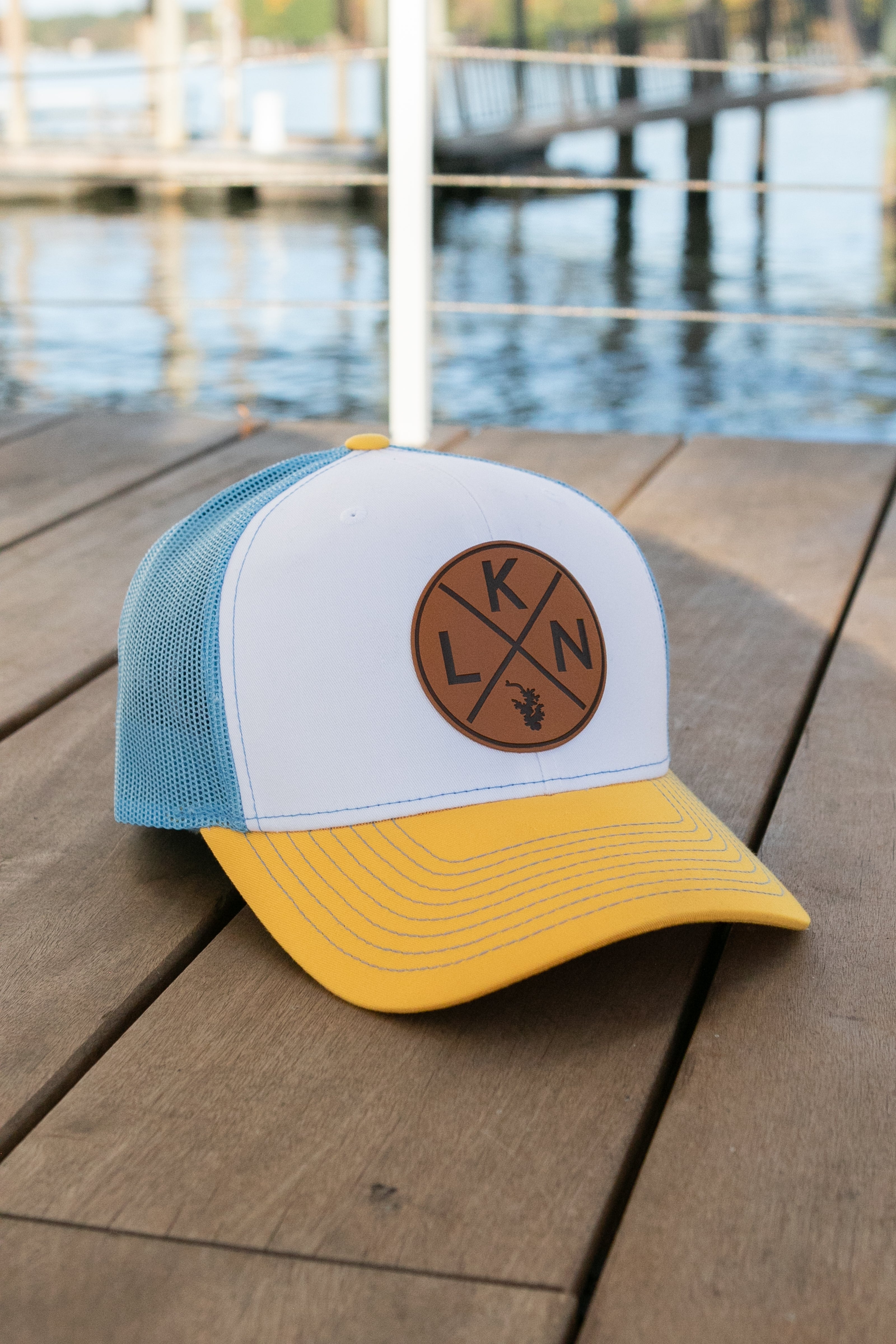 Richardson 112 LKN Leather Patch Hat - White/Columbia Blue 
