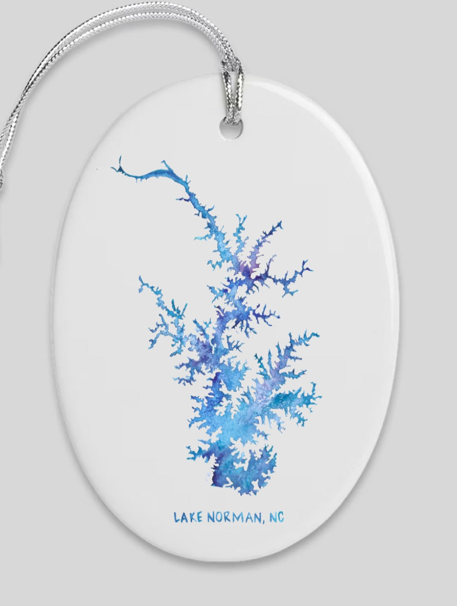 Lake Norman Watercolor Map Ornament