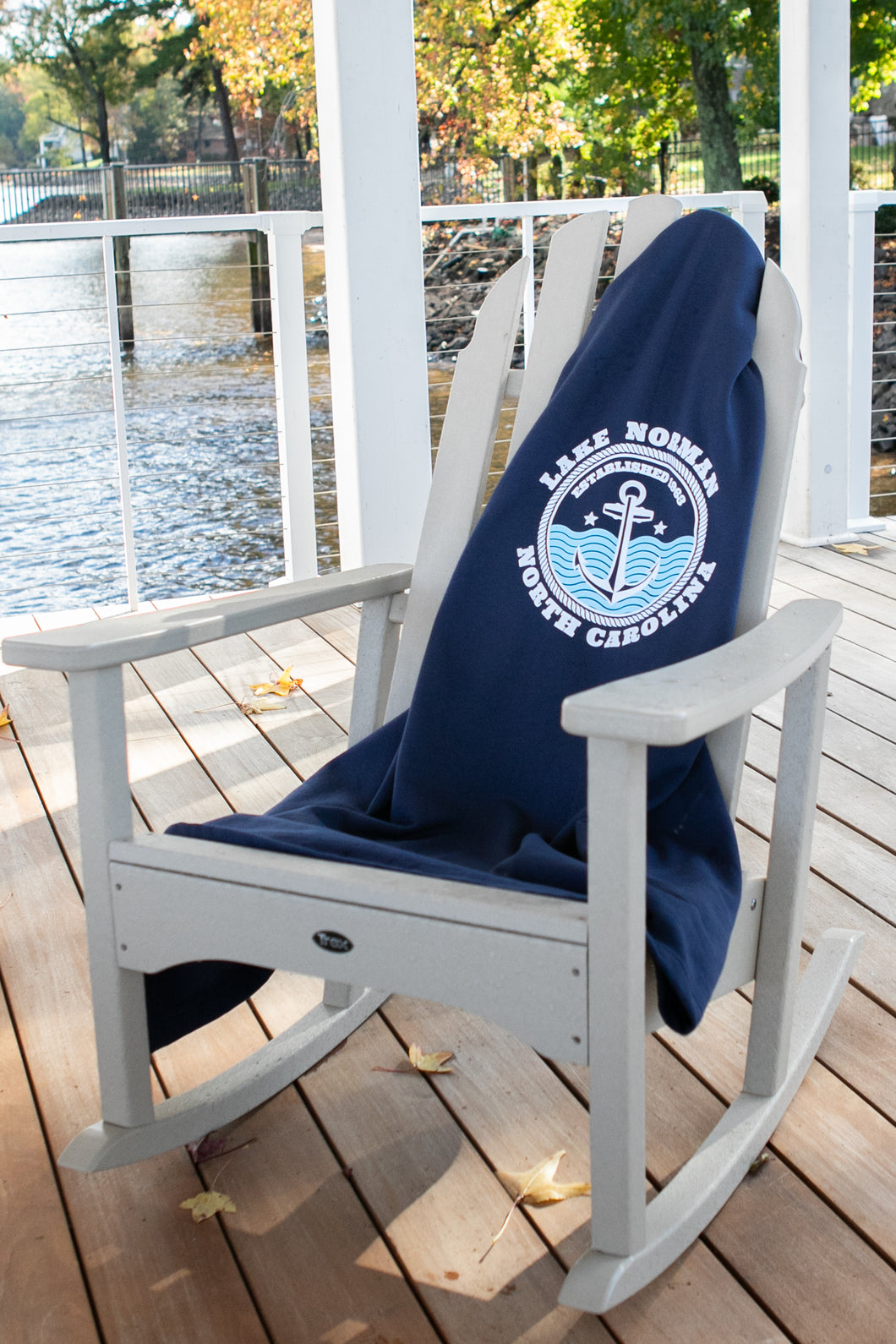 Ahoy Lake Norman Fleece Sweatshirt Blanket - Navy