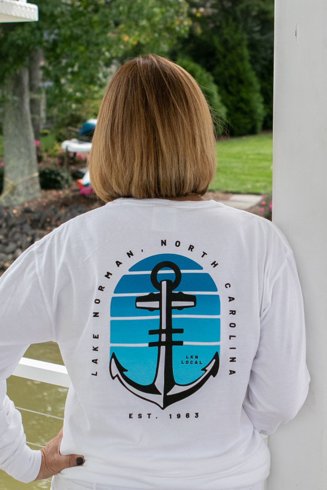 Ombré Anchor Lake Norman Long Sleeve T-Shirt - White