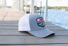 Load image into Gallery viewer, Red, White &amp; Lake Embroidered Patch Hat - Heather Grey/White
