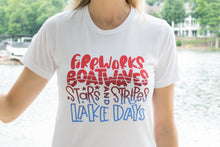 Load image into Gallery viewer, Fireworks Boat Waves July 4th T-Shirt
