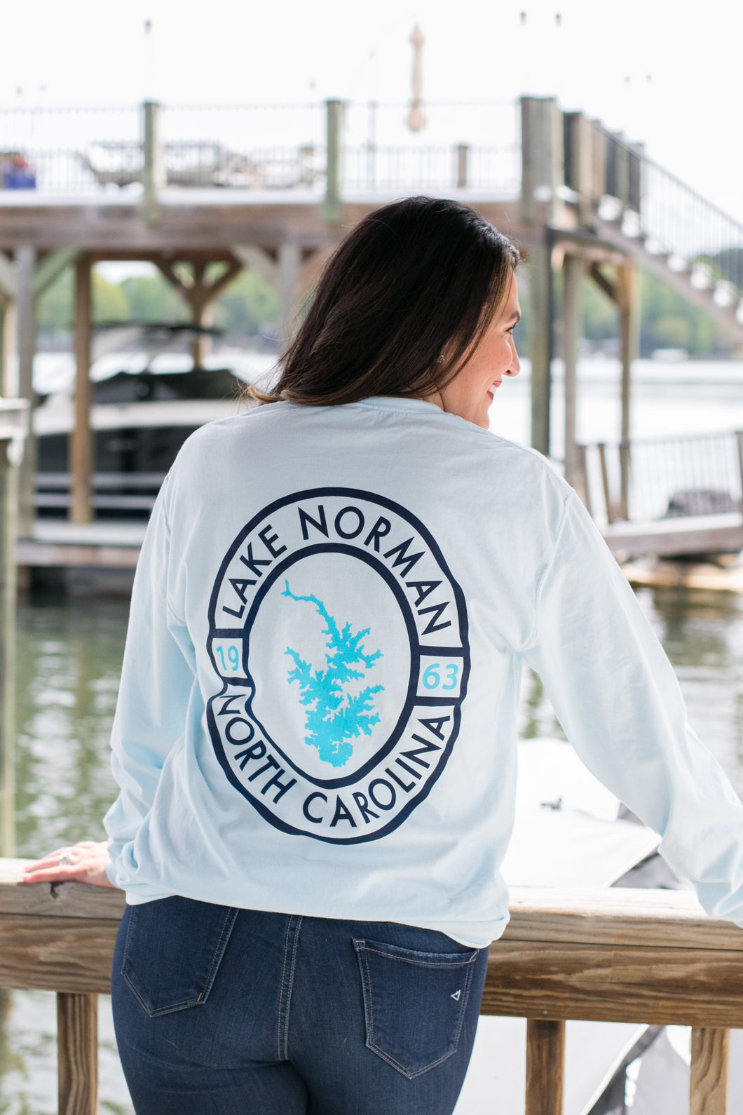 Lake Norman Oval Long Sleeve T-Shirt - Soothing Blue