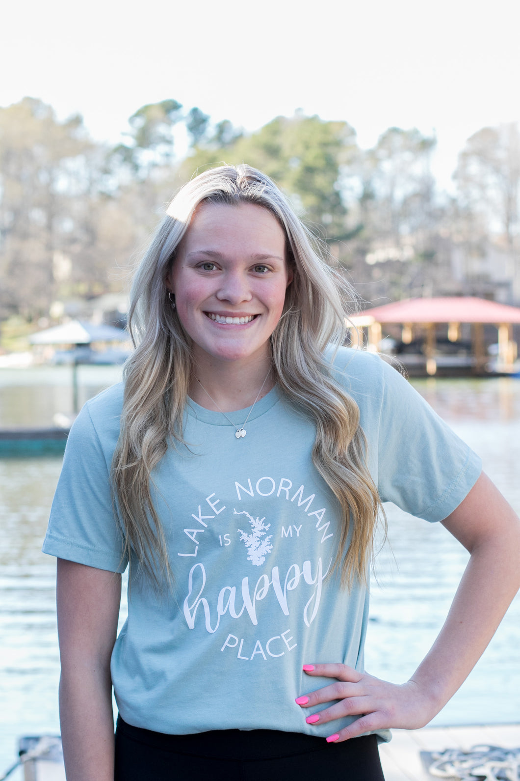 Lake Norman is My Happy Place T-Shirt - Heather Dusty Blue